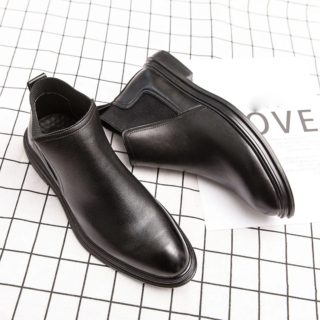 Эластичные слипоны обуви Для мужчин в стиле ретро, в британском стиле с острым носком стиль обуви Повседневное Челси кожаные Бизнес для взрослых мужские ботинки zapatillas hombre