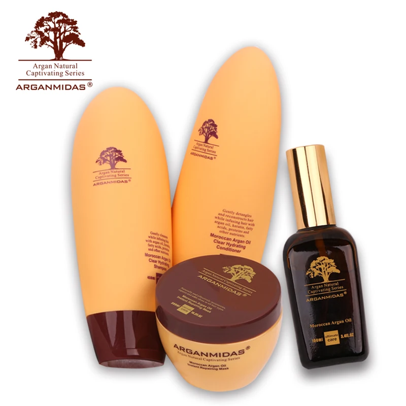 

4pcs Moroccan 450ml Natural Dry Hair Shampoo+450ml Conditioner Moisturzing Damage+300ml Hair Mask+100ml Oil