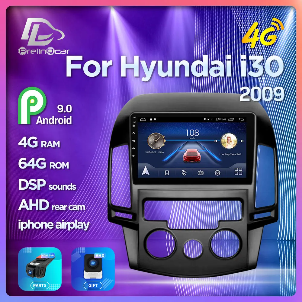 Android 9.0 System Car IPS Touch Screen Stereo For HYUNDAI I30 Manual air conditioner player Stereo
