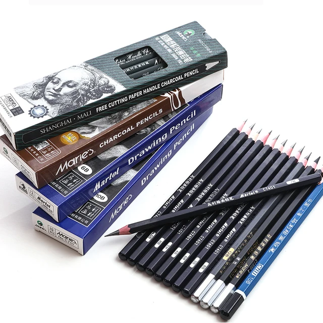 Maries Artist Charcoal Pencil 12 Piece Set, Black Paper Handle