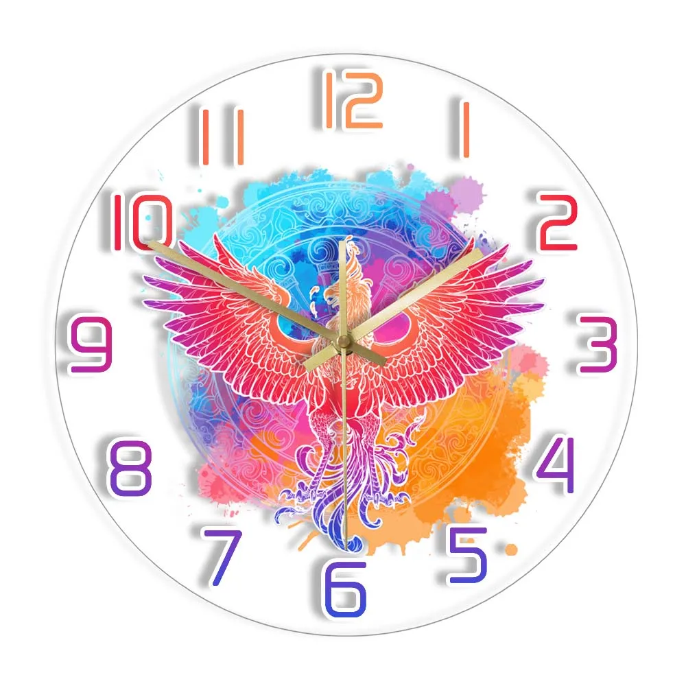 Simbolo Della Rinascita Mitico Uccello Fenice Orologio Da Parete Decorativo Per Camera Da Letto Samsara Wheel Cycle Of Life And Death Home Decor Clock