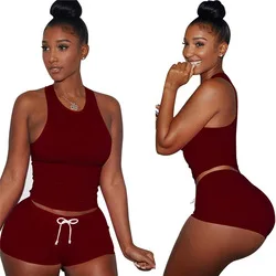 Adding Logo Women Summer Set Top And Pants Set Drawstring Short Set Skinny Solid Color Sweet Track Suit Top Pant Two Piece women's swim shorts Shorts