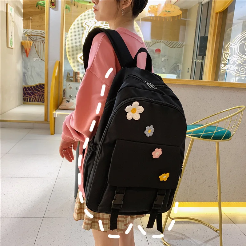 

Large Capacity Women Backpack Fashion Flower Design Preppy Style School Bag For Teenage Girls College Students Nylon Backpack