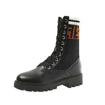 

Woman Shoes 2020 Autumn Ladies Leather Lace up Wild Sock Boots High Help Ankle Platform Boots Chelsea Boots Women Running Shoes