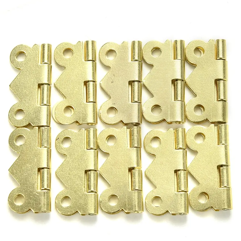 Gold 10 шт. маленькая петля-бабочка, Ювелирная Подарочная коробка для вина, деревянный ящик, дверная петля для шкафа, ремонтная шкатулка для ювелирных изделий без винтов - Цвет: Gold