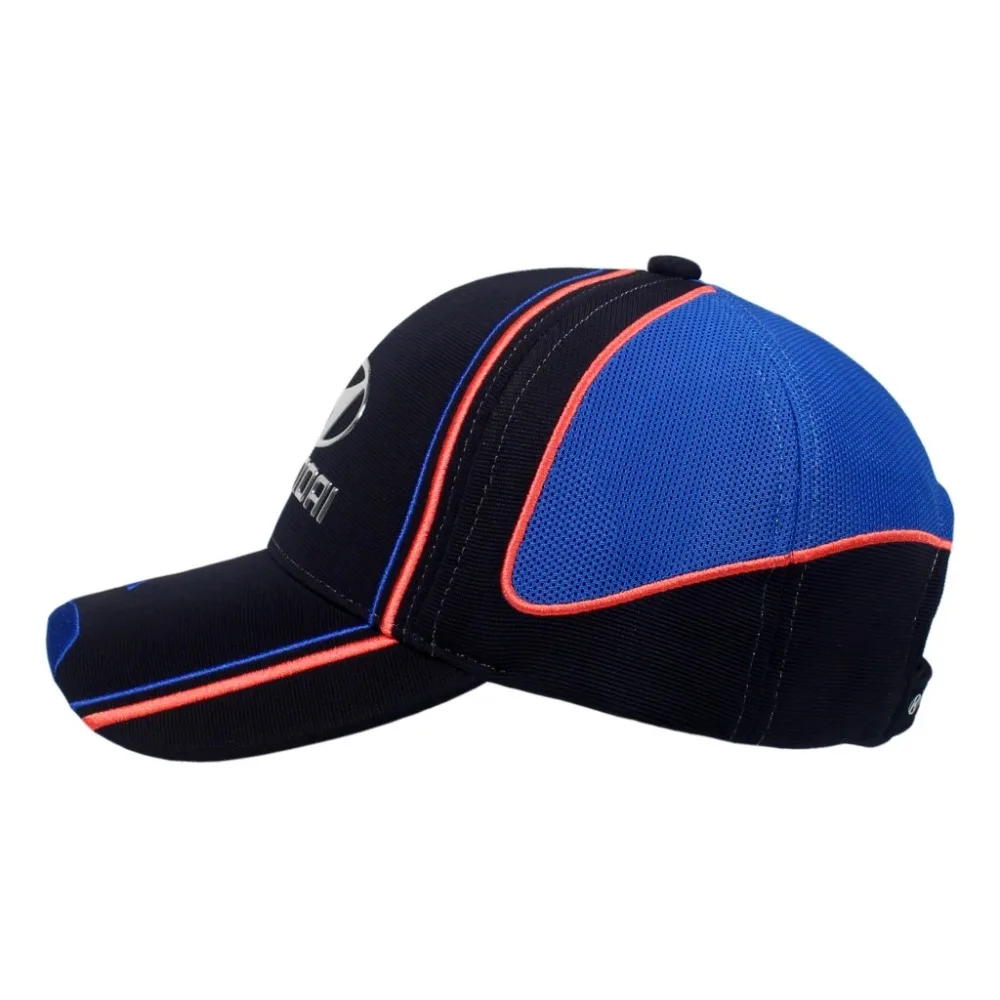 HYUNDAI Brand Car Driving Cap Rear Adjustable Silver Buckle Cotton Embroidered Navy Blue Mesh Sports Hat