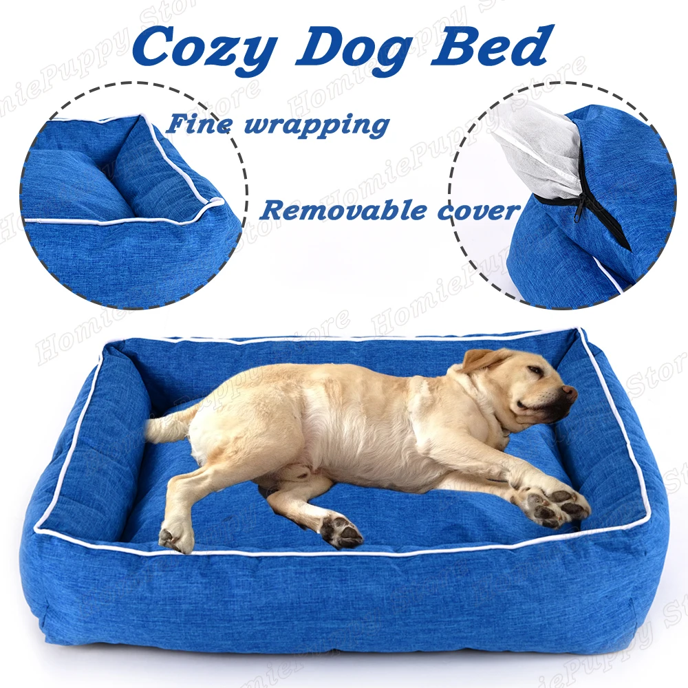 dog bed blue oxford removable machine washable cover (5)