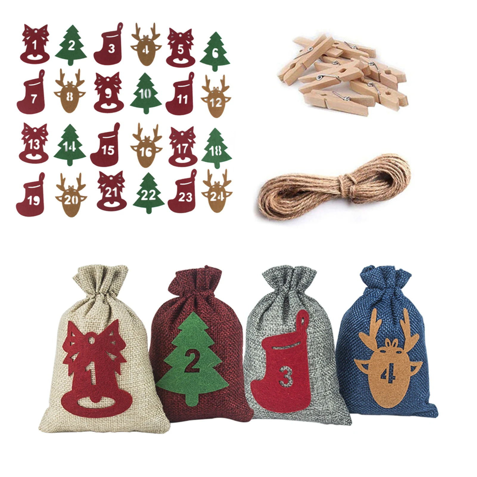 Christmas Countdown Calendar Bags Small Candy Countdown Burlap Bags 24