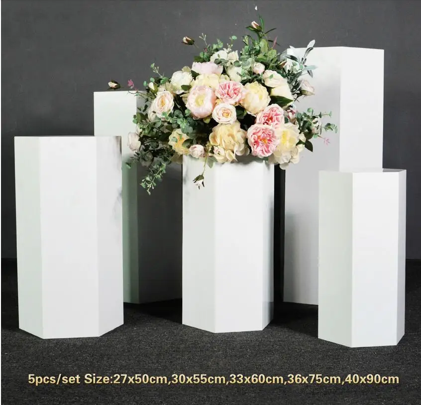 

5pcs/set White hexagon cake dessert table flowers stand birthday party scene layout iron props wedding decoration plinth