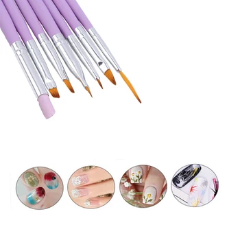 

7 Pcs/set Nail Brush Painting Liner Pen Pink Acrylic Handle UV Gel Lacquer Cuticle Remover Manicure Nail Art Tools Light Purple