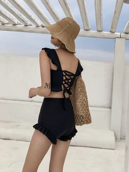 

Swimwear Type Bikini Small Bust Gathering High-waisted Belly Covering Slimming Students Hot Springs Bathing Suit Women's