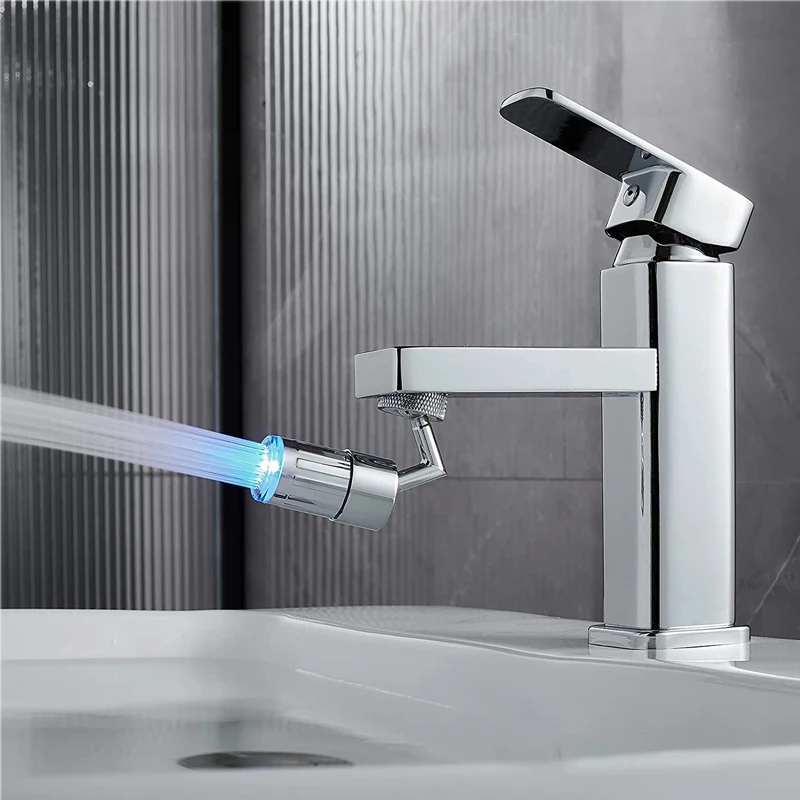 Grifo de cocina con Sensor de luz LED, aireador ajustable, filtro antisalpicaduras, cabezal de boquilla para ducha y baño, ahorro de agua, 720 °