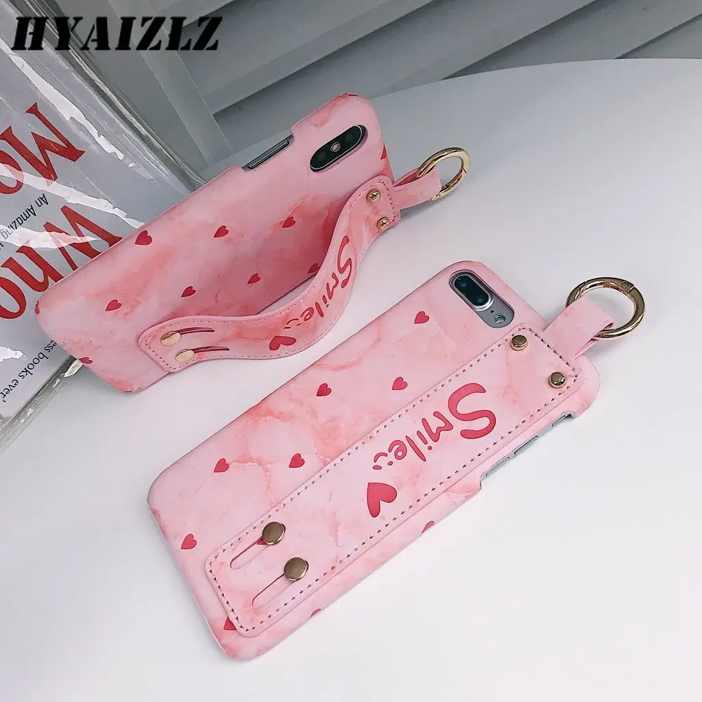 Wrist Strap Case for iPhone 11 Pro Max XS XR 6S 7 8 Plus Small Love Hard Shell Cute Pattern Pink Bracket Women Phone Back Cover | Мобильные