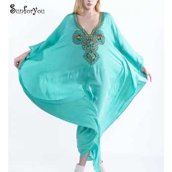

Embroidery Cotton Plus size Beach Cover up Pareo Bikini cover up Sarong Robe de Plage Kaftan Beach Bathing suit Cover ups Tunic