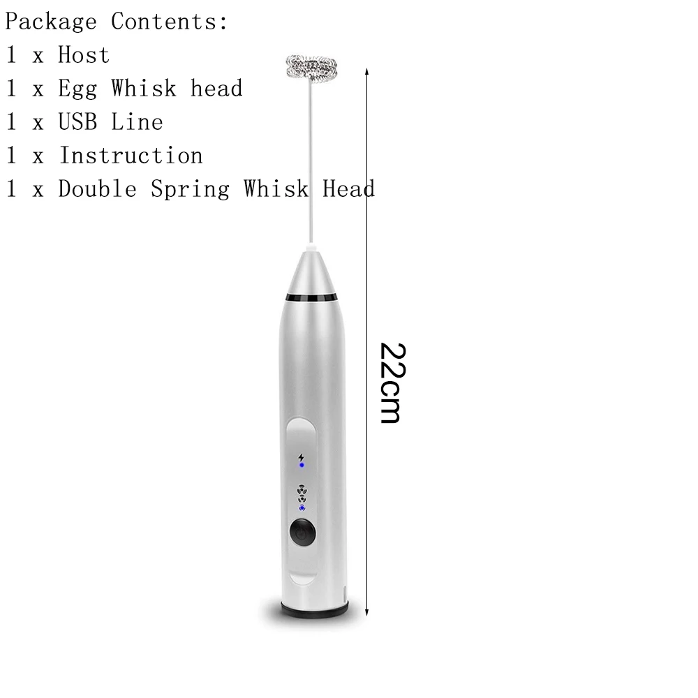 Электрический ручной молочный пенообразователь с двойной пружинной головкой венчика USB Перезаряжаемый яичный вспениватель молока для кофе три скорости регулируемый
