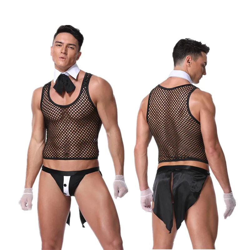 

Men Sexy Lingerie Set New Style Bar Waiter Footman Dress Sexy Nightclub Uniform Stage Table Costume