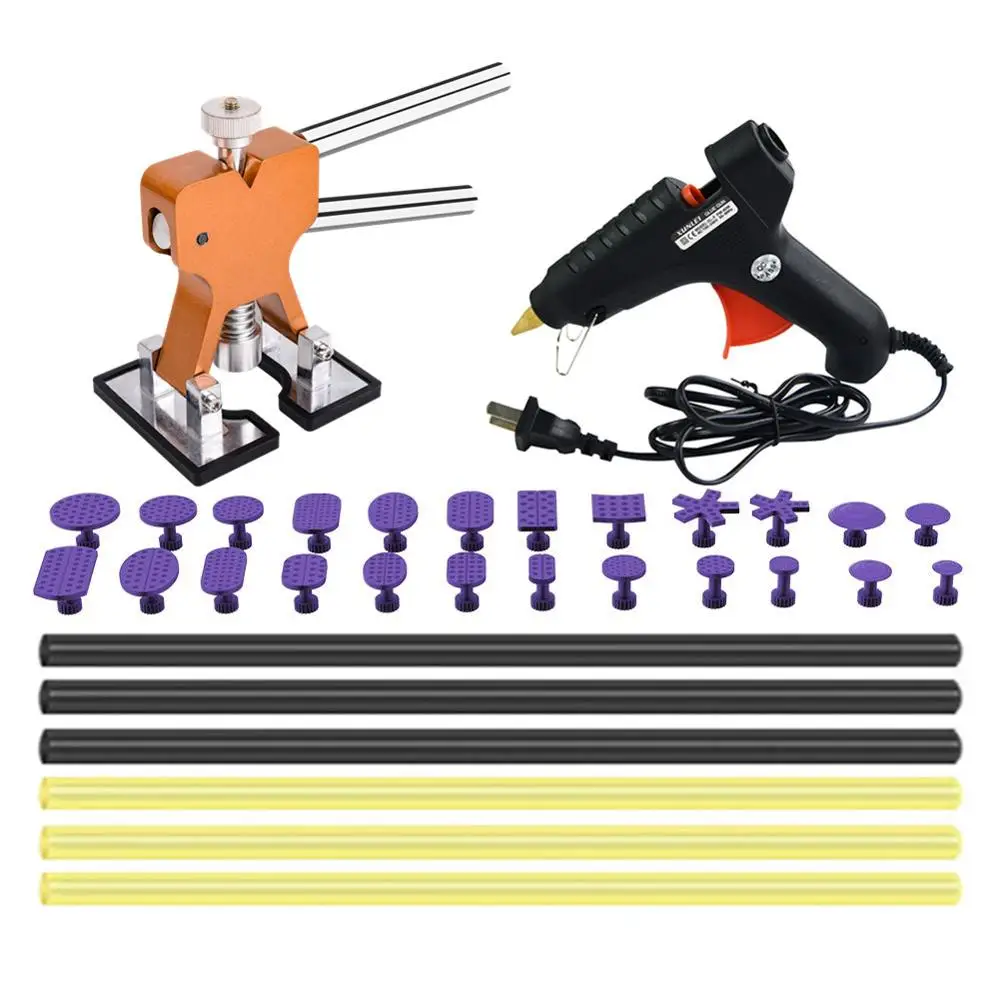 

Auto Body Paintless Dent Removal Tools Kit Bridge Dent Puller Kits with Hot Melt Glue Gun and Glue Sticks for Hail damage