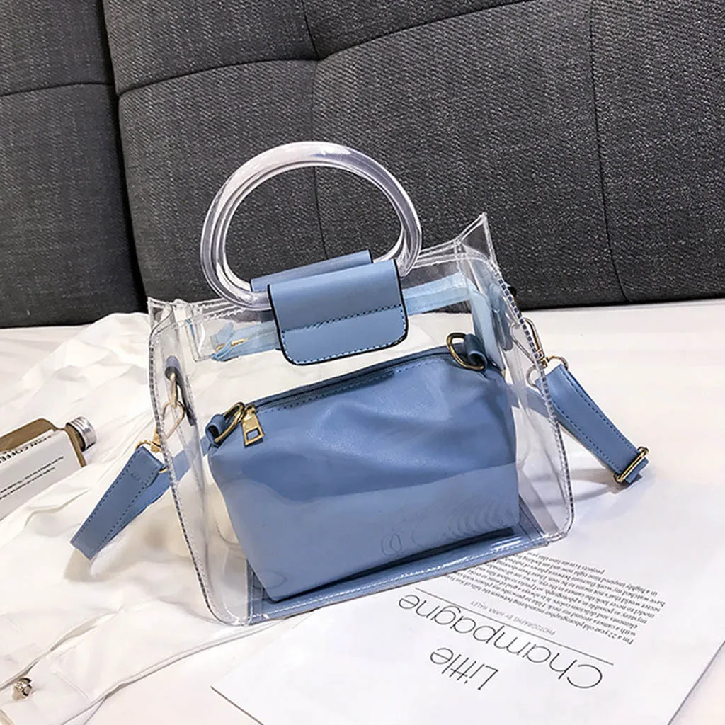 Femme sac à main 2PC gelée Transparent Messenger 2019 nouveau Portable épaule bolso mujer torebka damska shopper sac main #40