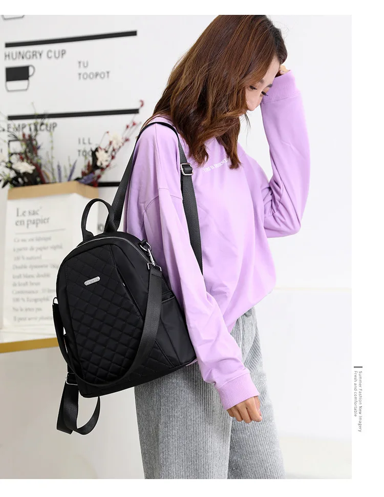 YS-1728 New Fashion Embroidered Line Ladies Backpack Casual Nylon Bags Lightweight Women's Backpack