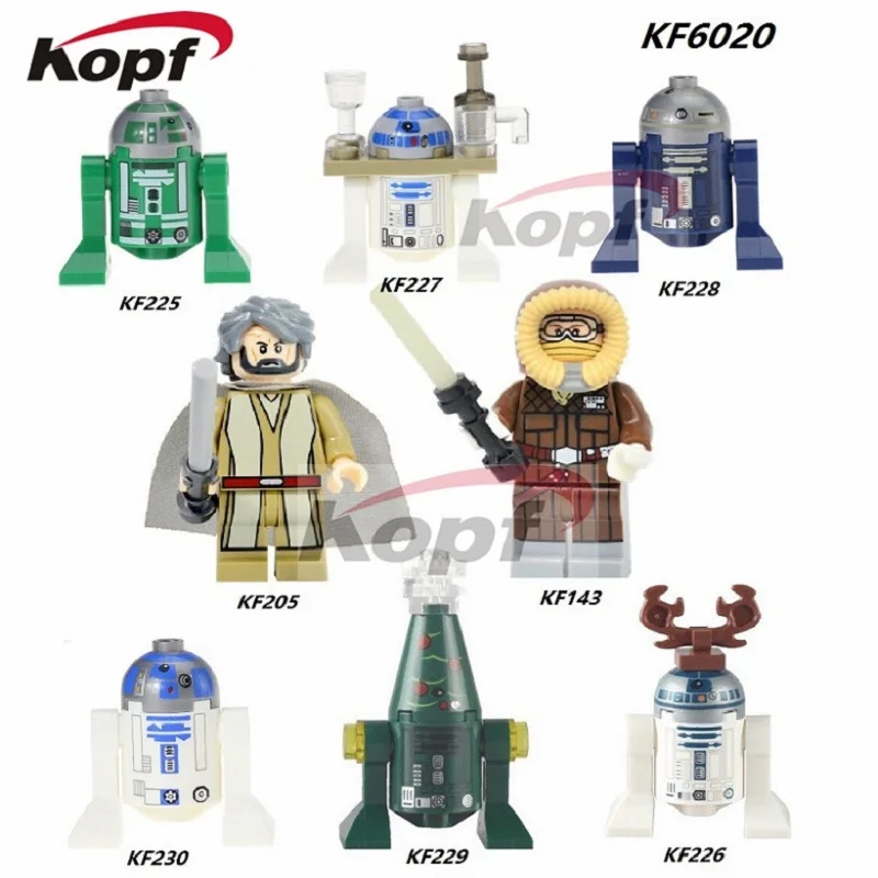 

KF6020 Single Sale Building Blocks Space Bricks Reindeer Christmas R2D2 With Tray Blue R3D5 R3-D3 Model Toys for children