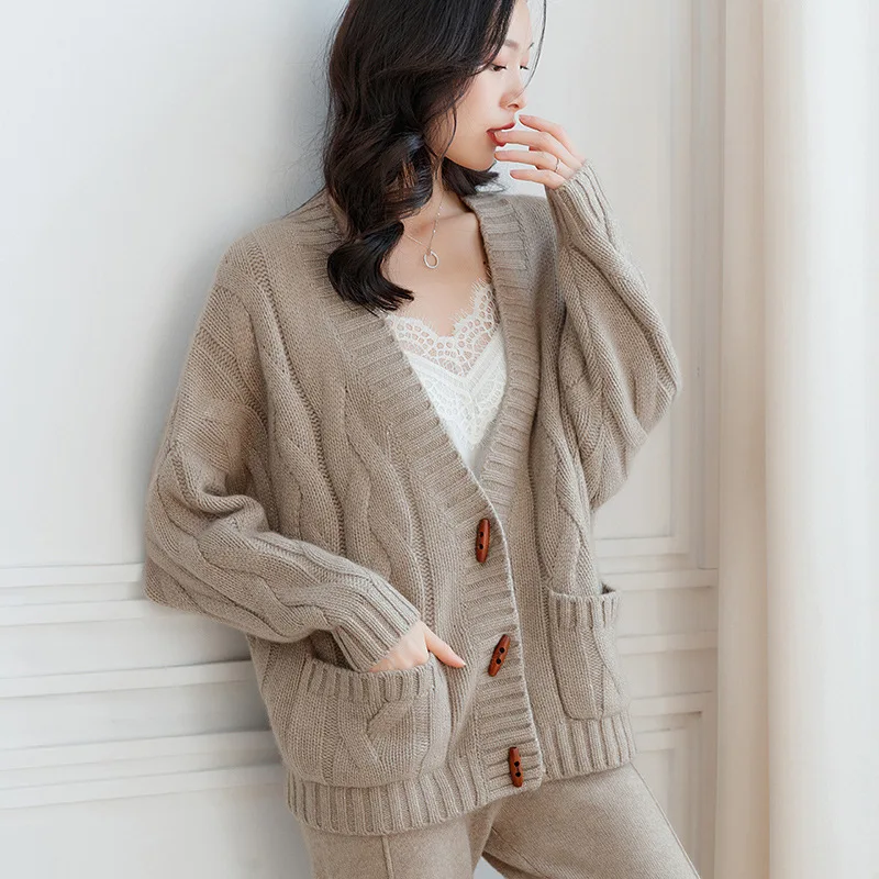 US $261.08 Thick Warm Cashmere  Women Winter Sweater Clothes Cardigan Women Single Breasted Vintage Pockets  Solid Winter Fall 2020 Women