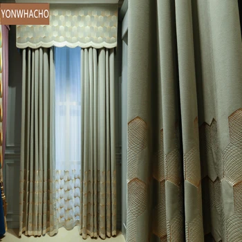 

Custom curtains Simple modern luxury room upscale Nordic flannel embroidery cloth blackout curtain valance tulle panel B930