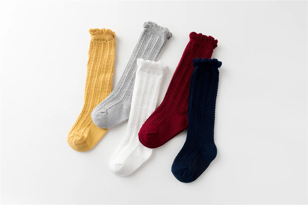 Носки для маленьких девочек от 0 до 3 лет однотонные осенне-зимние детские носки для девочек с оборками цвет белый, красный