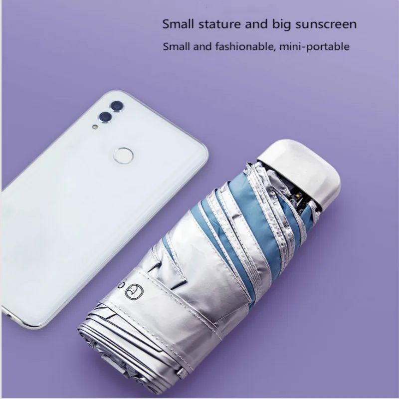 

2019 OLYCAT Flat Sun Umbrella Rain Women Titanium Silver Anti UV Mini Umbrella Portable Five-folding Umbrella Windproof UPF50+