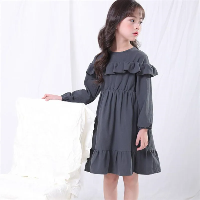 Весенне-осенние платья для девочек, платье принцессы со складками и длинными рукавами детская одежда для детей 3, 4, 5, 6, 7, 8 лет