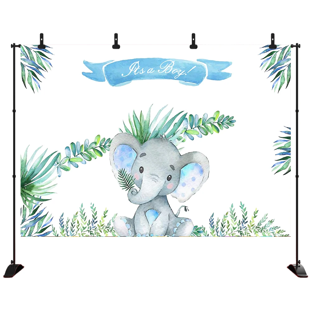

Cute Baby Elephant Backdrop Baby Shower Party Decoration Photography Background Sweet Watercolor Blue Flora Cartoon Animal Photo