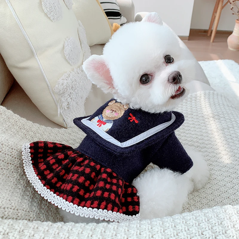 Spring College Style Pet Dog Skirts Warm Coat Jackets Fashion Cute Print Dog Clothes Overalls Small Puppy Clothing Chihuahua