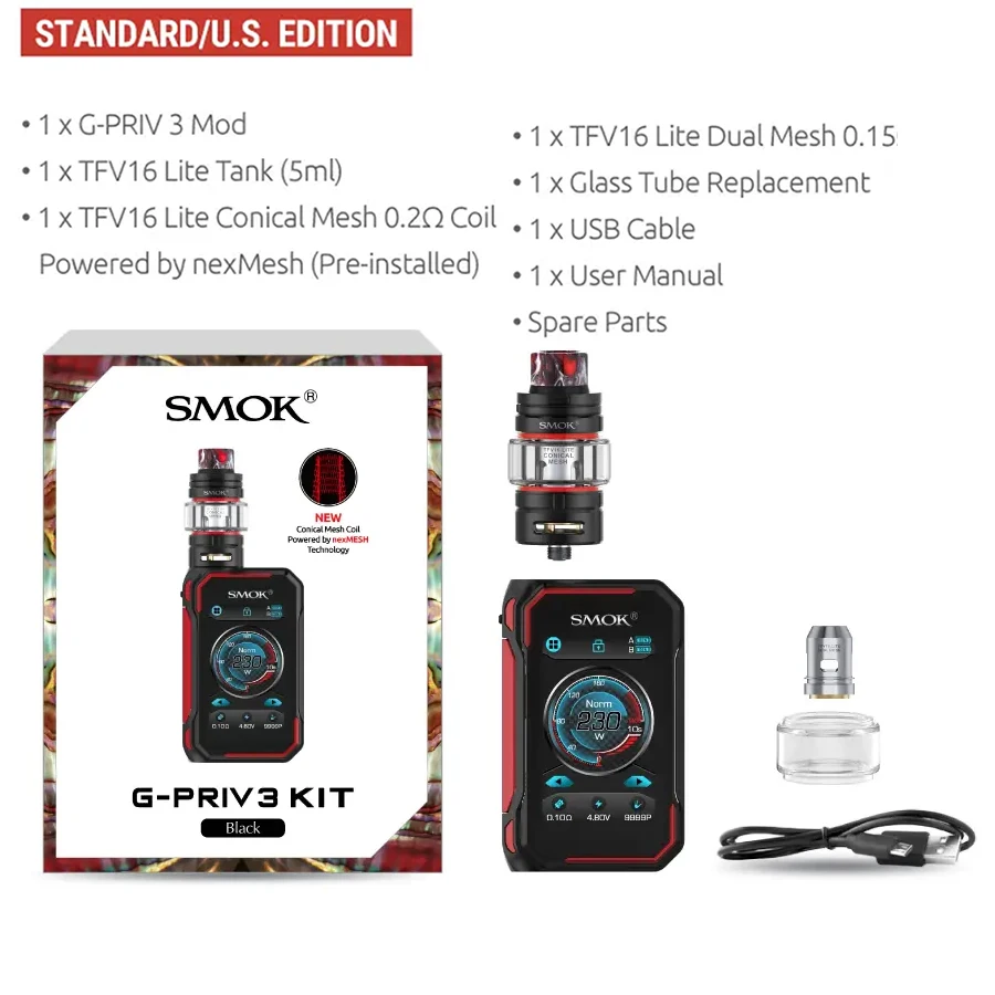 Электронная сигарета Vape SMOK G PRIV3 Kit электронная Box Mod батарея 18650 TFV16 Lite Tank