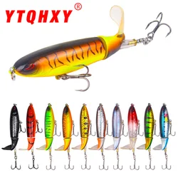 1pcs 10cm/13.2g 14cm/35.2g Top Water Popper Fishing Lure Hard Bait Wobblers Rotating Tail Simulation Fake bait Propeller.