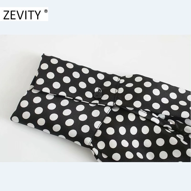 ZEVITY women vintage bow tied stand collar polka dots print mini dress female lantern sleeve casual vestidos chic dresses DS4426