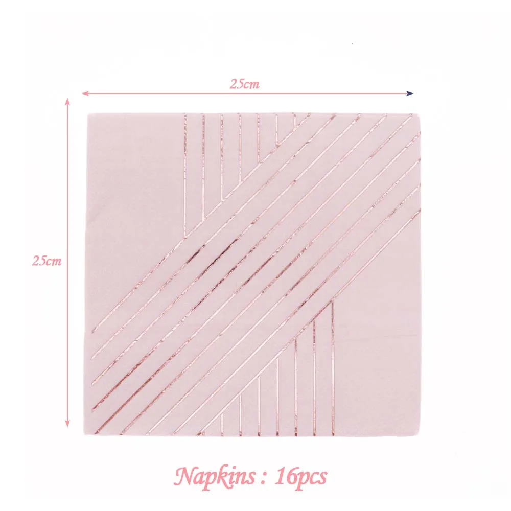 Napkins16pcs Одноразовая тарелка для торта на день рождения, Рождество, розовые вечерние украшения, макет, бумажная тарелка, посуда - Цвет: Napkins16pcs