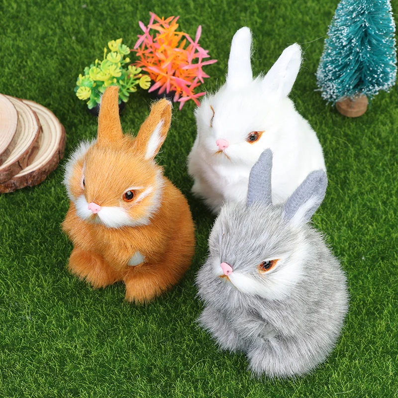 Mini Bunny Simulation Rabbit Toy Model Birthday Gift Doll Cute Rabbits/Chicks Plush Toys Fur Lifelike Animal Easter | Дом и сад
