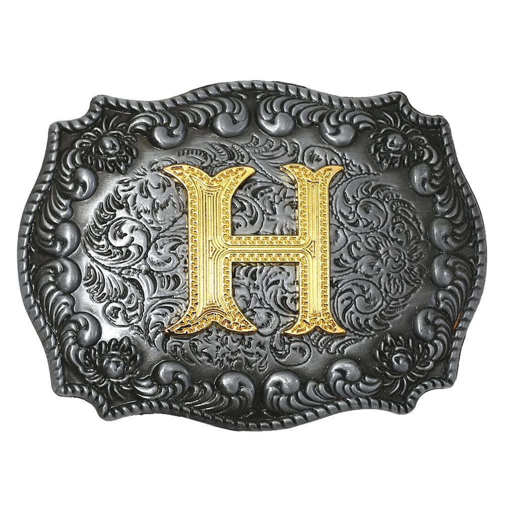 Fashion Vintage Golden Letter & Floral Initial Letters A-Z Mens Hip Hop Cowboy Waist Belt Buckle Indian Metal Customized Buckle brown belt