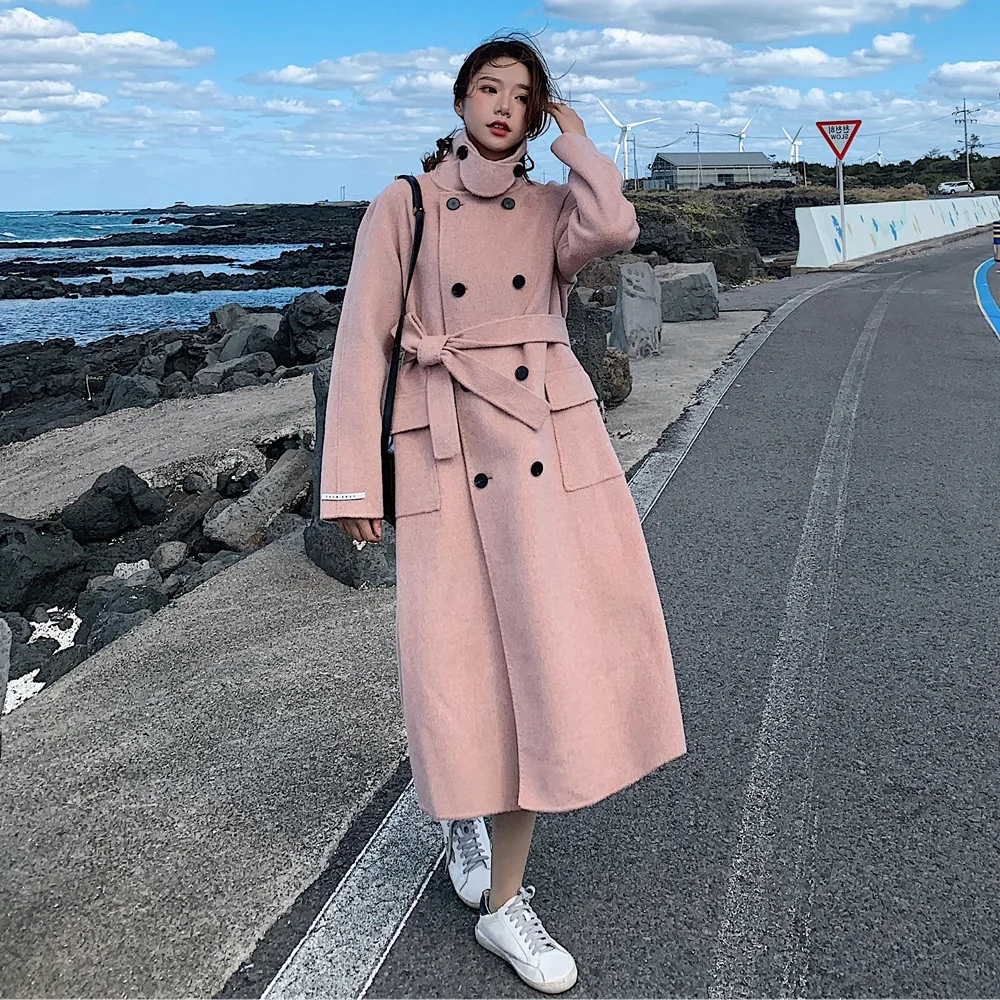 

Photo Shoot 2018 Winter New Style Fashion Retro British Style Long Woolen Jacket Waist Hugging Slimming Woolen Overcoat Women's
