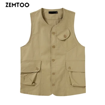 

Men's Fashion Workwear Multi-Pocket Slim Button Vest