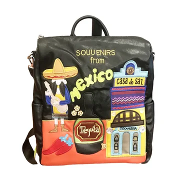 

protective shield PU backpack Handmade Embroidery women handbags korean shoulder bag