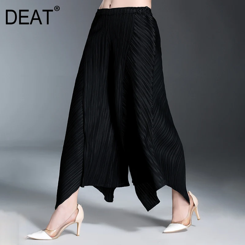 

[DEAT] 2019 Summer New Patter Casual Style Loose And Sleek Temperament Large Size Loose Pleated Women Wide Leg Pants AI202