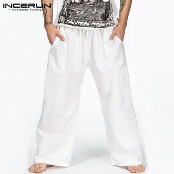 

INCERUN 2020 Vintage Men Wide Leg Pants Solid Elastic Waist Baggy Joggers Streetwear Leisure Trousers Men Fashion Long Pants 5XL