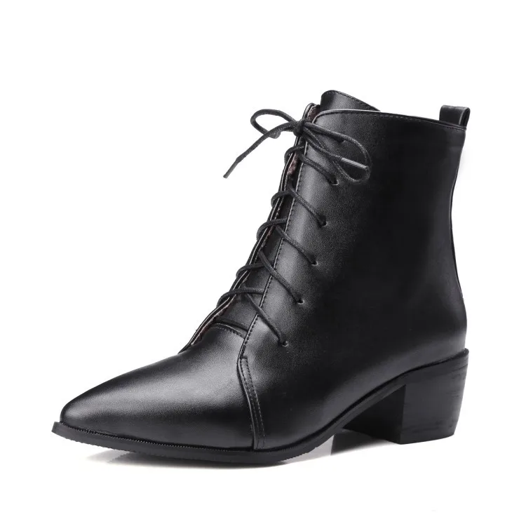 

2019 New Arrival Spring Autumn Women Shoes Black Heels Boots Lacing Platform Ankle Boots Chunky Heels Large Size 34-48