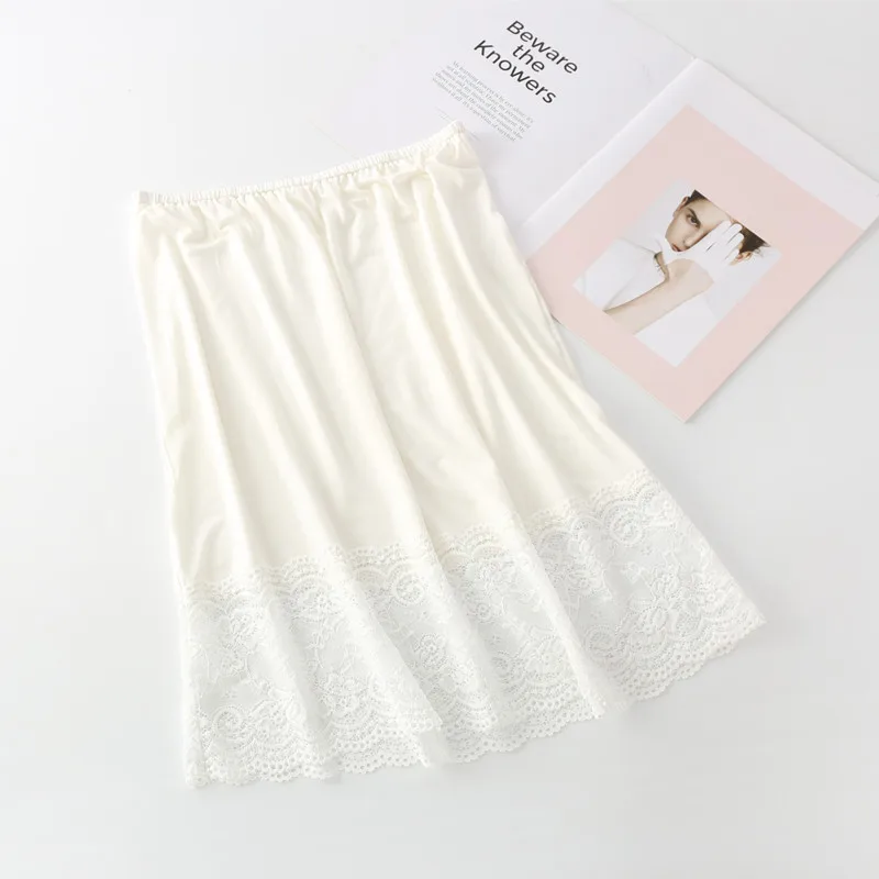 Lace half slip 40cm 50cm safety skirt lining for women base half length short underskirt white lined petticoat black underdress