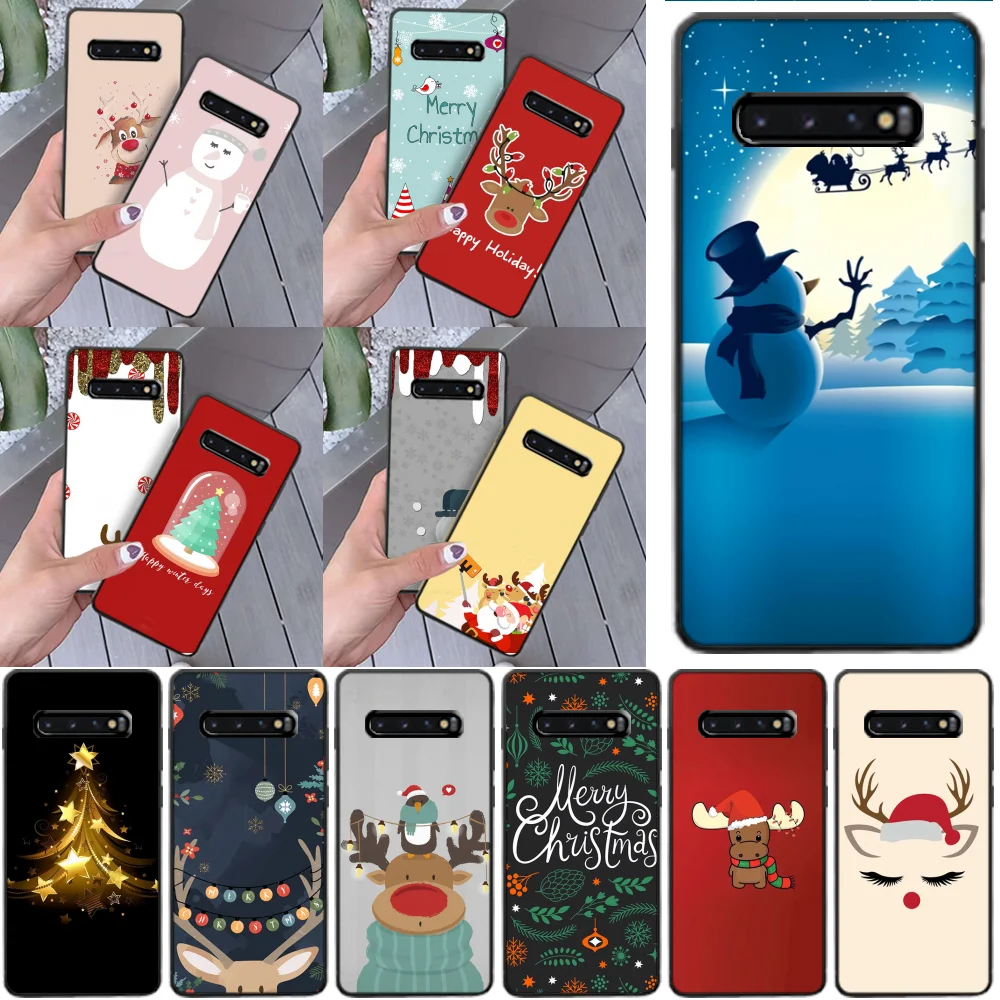 Reayou Cartoon Christmas Deer &amp Snowman Black Phone Cover for Samsung S9 plus S5 S6 edge S7 S8 S10 E | Мобильные телефоны и