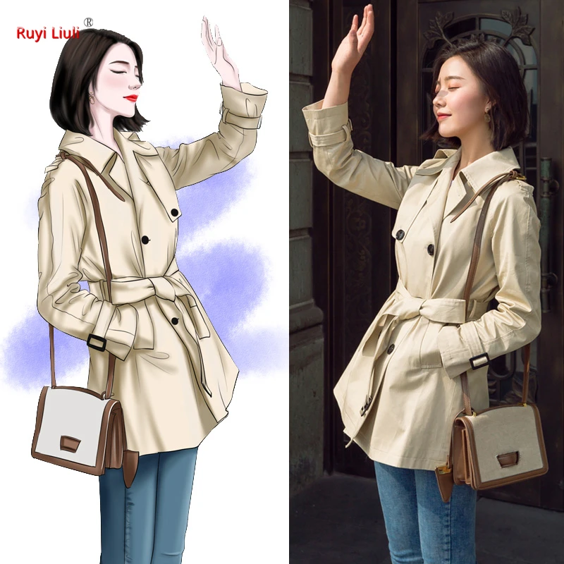 Тренчкот для женщин chun qiu new fund han edition-это маленькое тонкое пальто свободного кроя с короткой талией