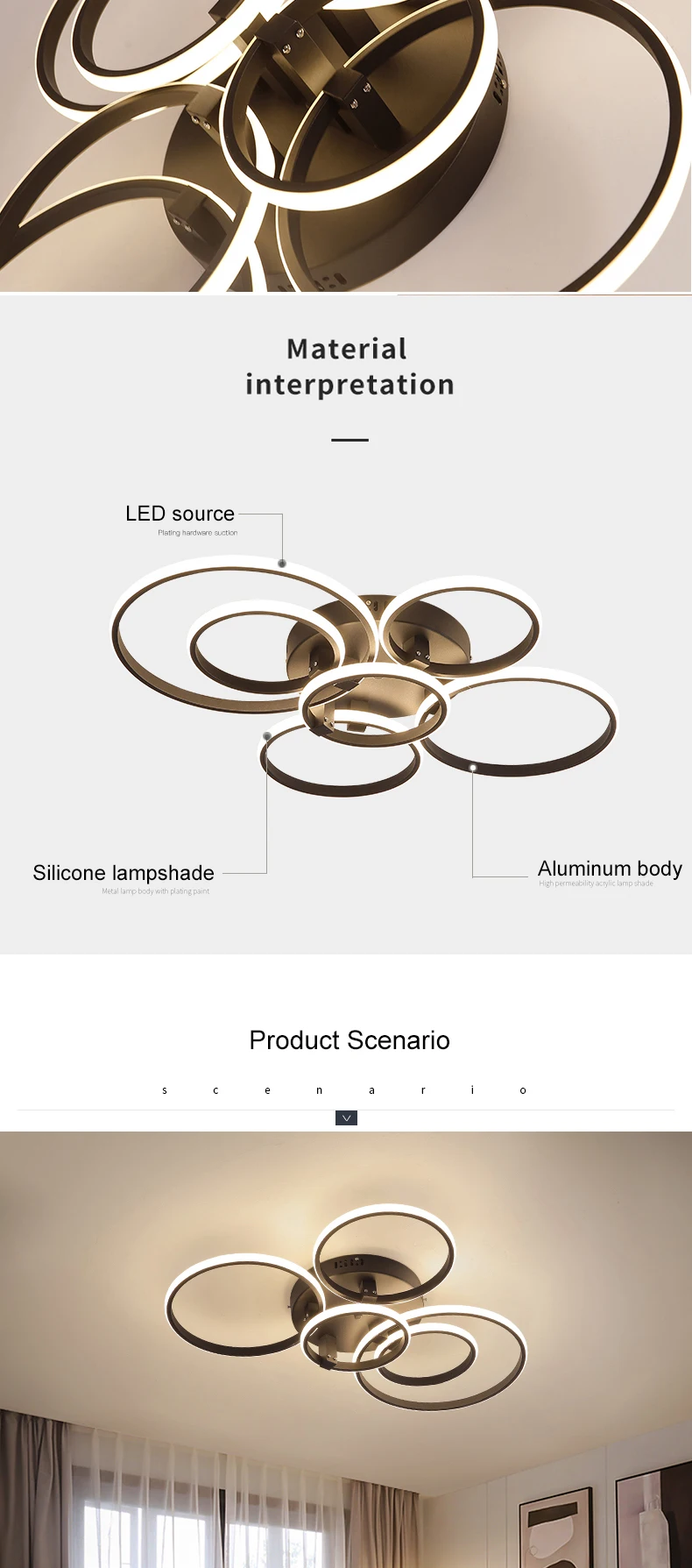 Luzes de Teto Designer para Sala de Estar Lâmpada do Teto Moderno Lâmpada Regulável App Círculo Anéis Quarto Luminárias ac 90-260v Led rc 3 Moderno led luzes de teto lâmpada rc