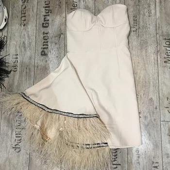 

2020 Spring Autumn New Temperament Small Fragrant Wind Dress Women's Slimming Midi Strapless Ostrich Hair Fringe Dress Party