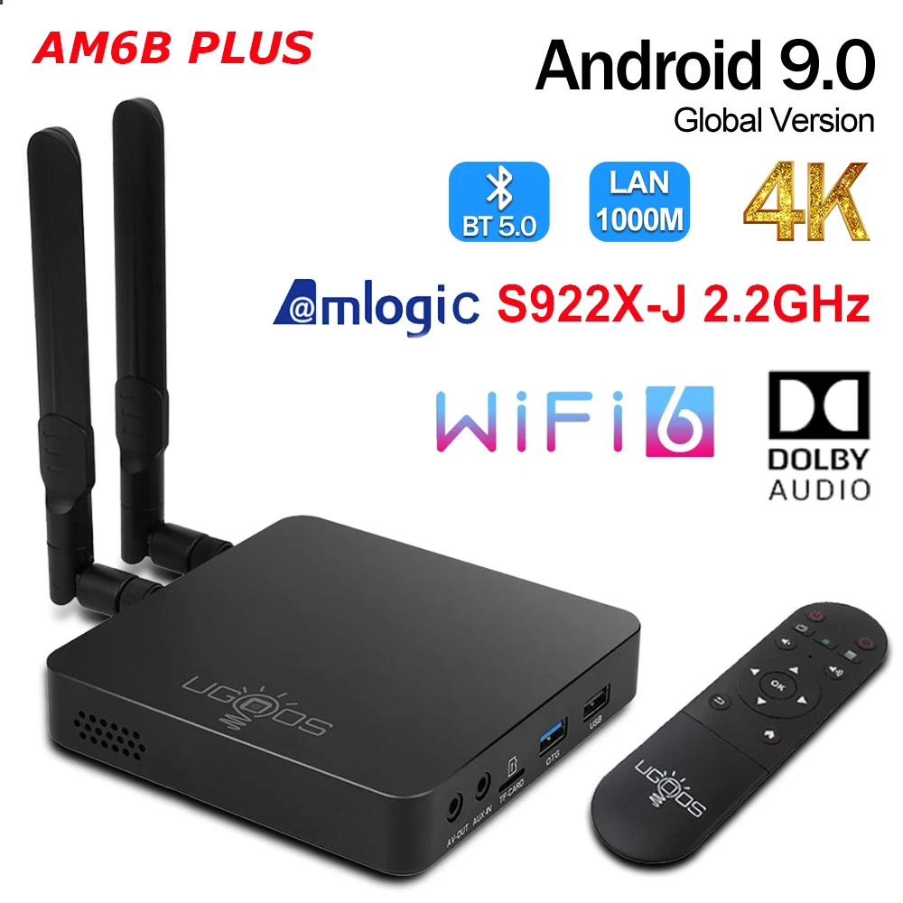 UGOOS Android 9 0 Смарт AM6B плюс ТВ Box Amlogic S922X-J 2 ГГц 4 Гб DDR4 32 Wi-Fi 6 1000 м BT5.0 медиаплеера