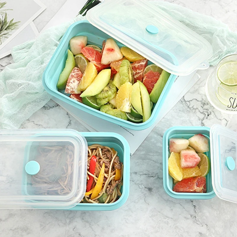 Открытый силиконовый Ланч-бокс квадратный Bento box холодильник герметичный ящик для хранения свежий ящик удобный складной переносной ящик с крышкой